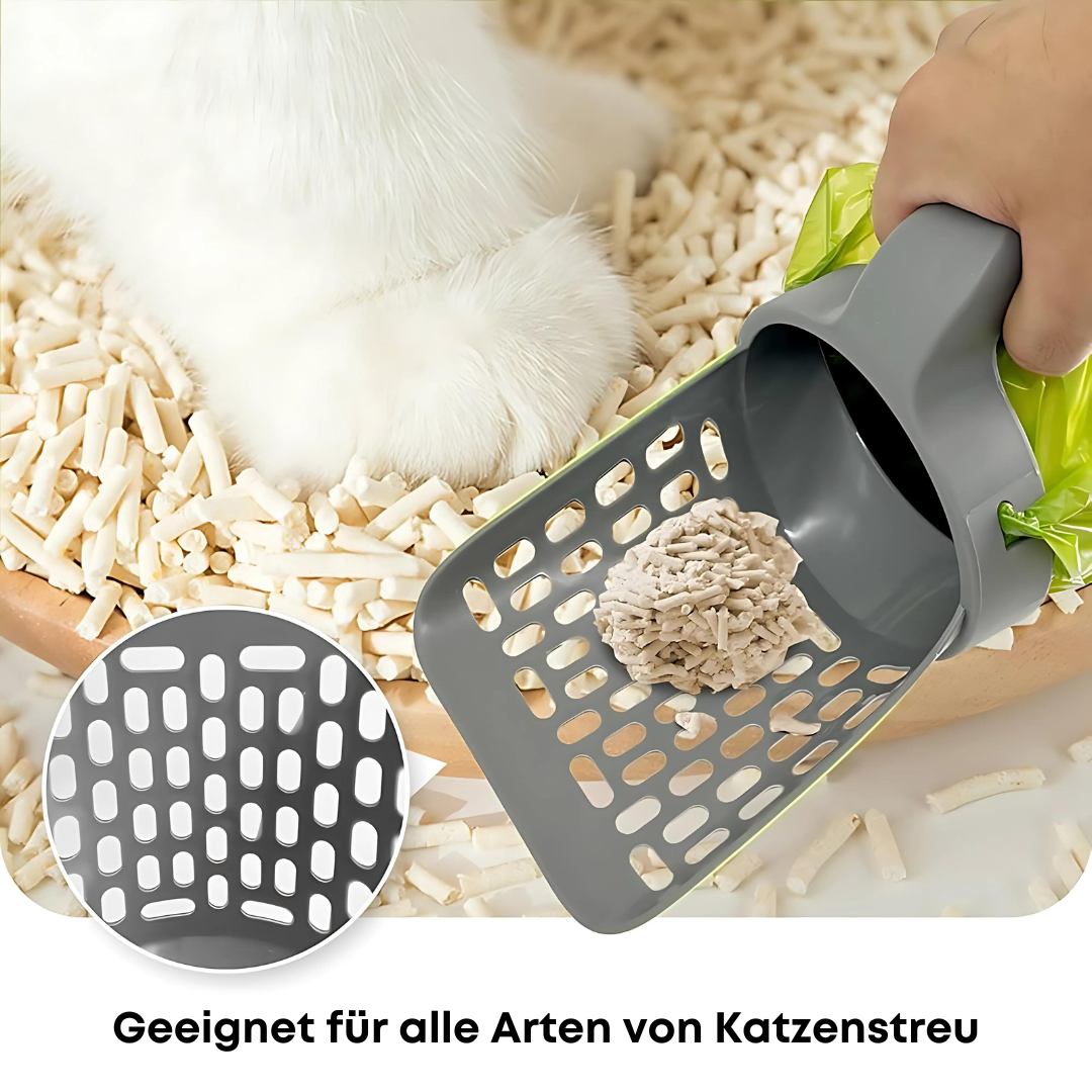 Pfoten Wiese - Katzenstreu Schaufel mit Abfallbehälter