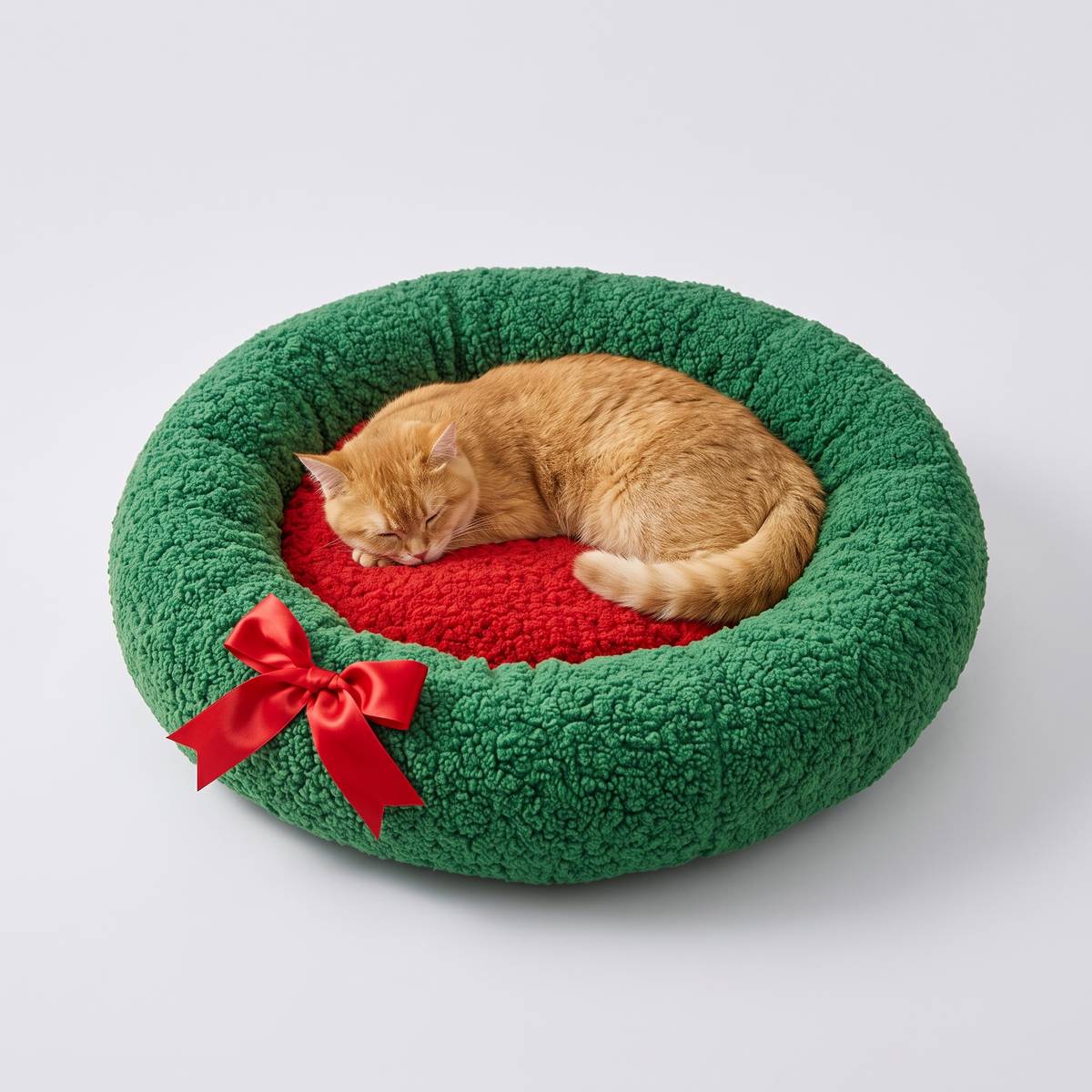 Rundes Weihnachtsnest für Katzen mit roter Katze